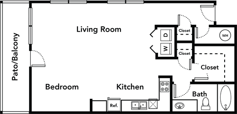 Floor plan for studio, 1 bath, 789 sqft